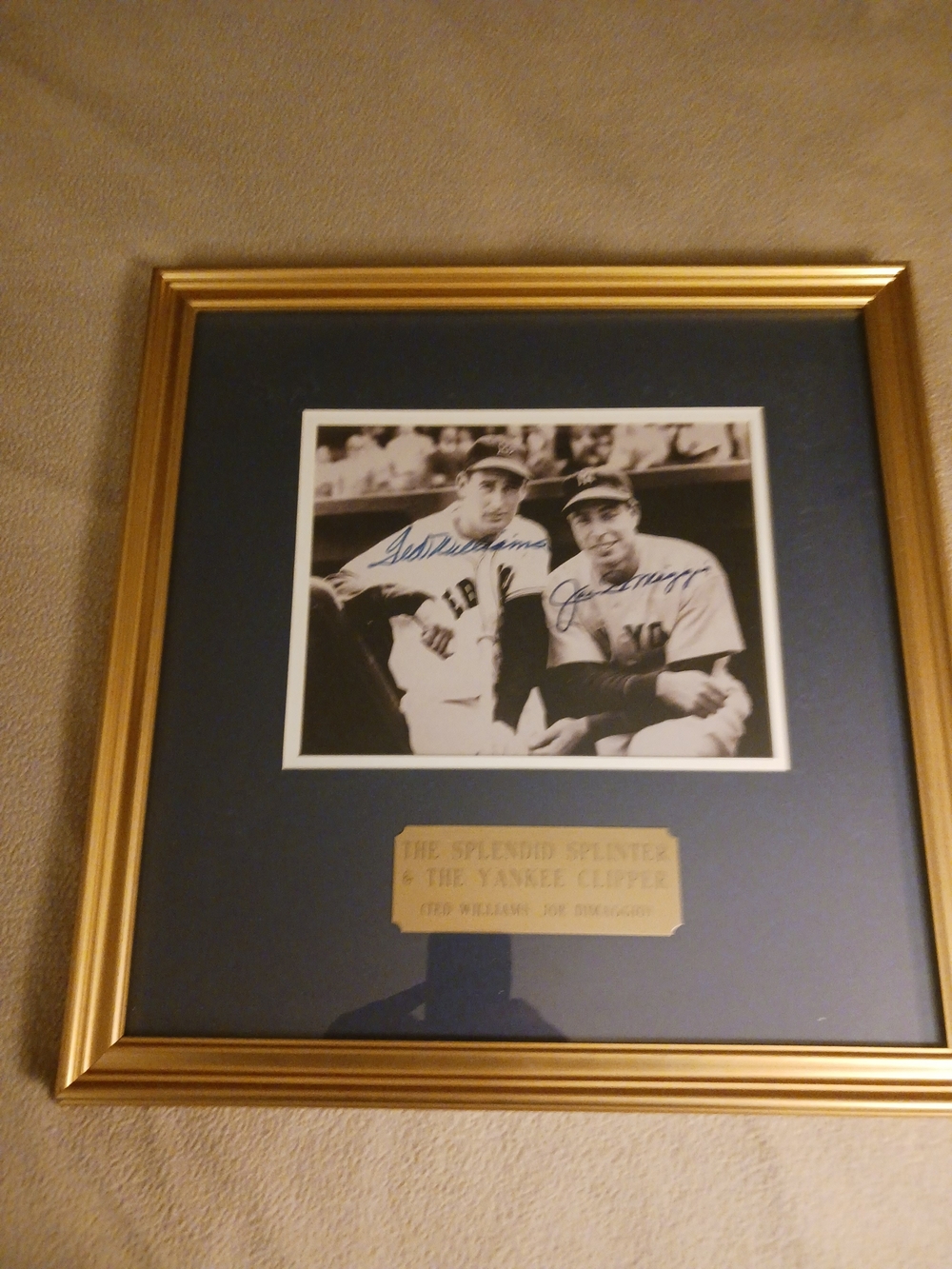 TED WILLIAMS/ JOE DIMAGGIO AUTOGRAGHED 8×10,FRAMED GOLD EMBOSSED